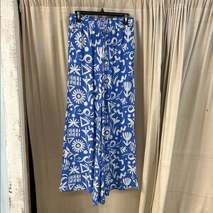 Blue and White Print Wide Leg Pants - Very J